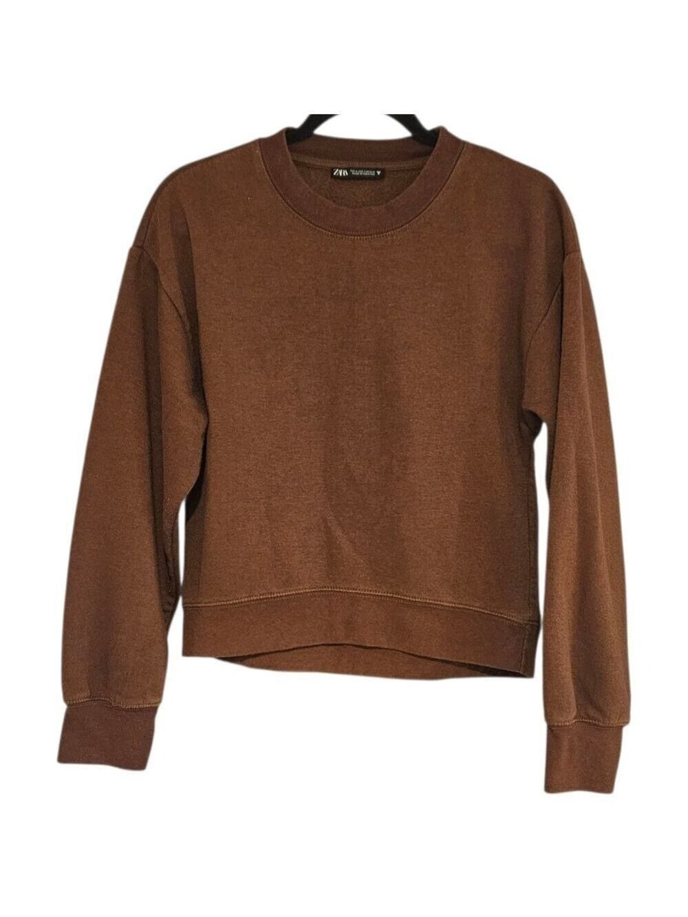 ZARA Brown Crewneck Sweatshirt Size Small Long Sleeve Pullover Casual Fleece